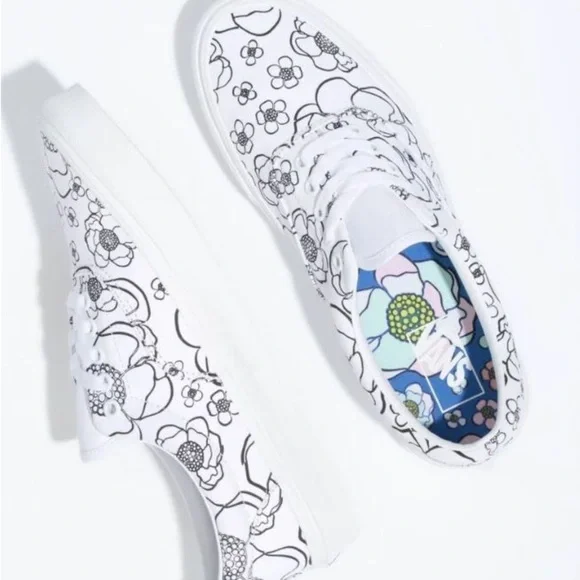 Vans White and Black Floral Sneakers - Picture 4 of 13